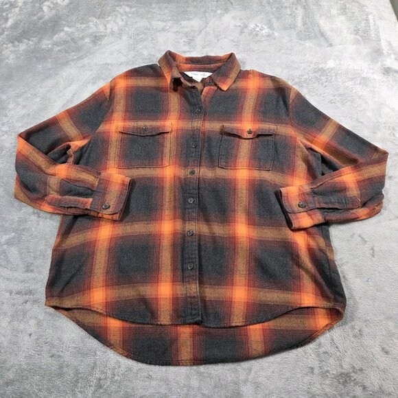 Old Navy Shirt Womens S Orange Boyfriend Plaid Flannel Evermore Inspired Swiftie - Picture 1 of 9